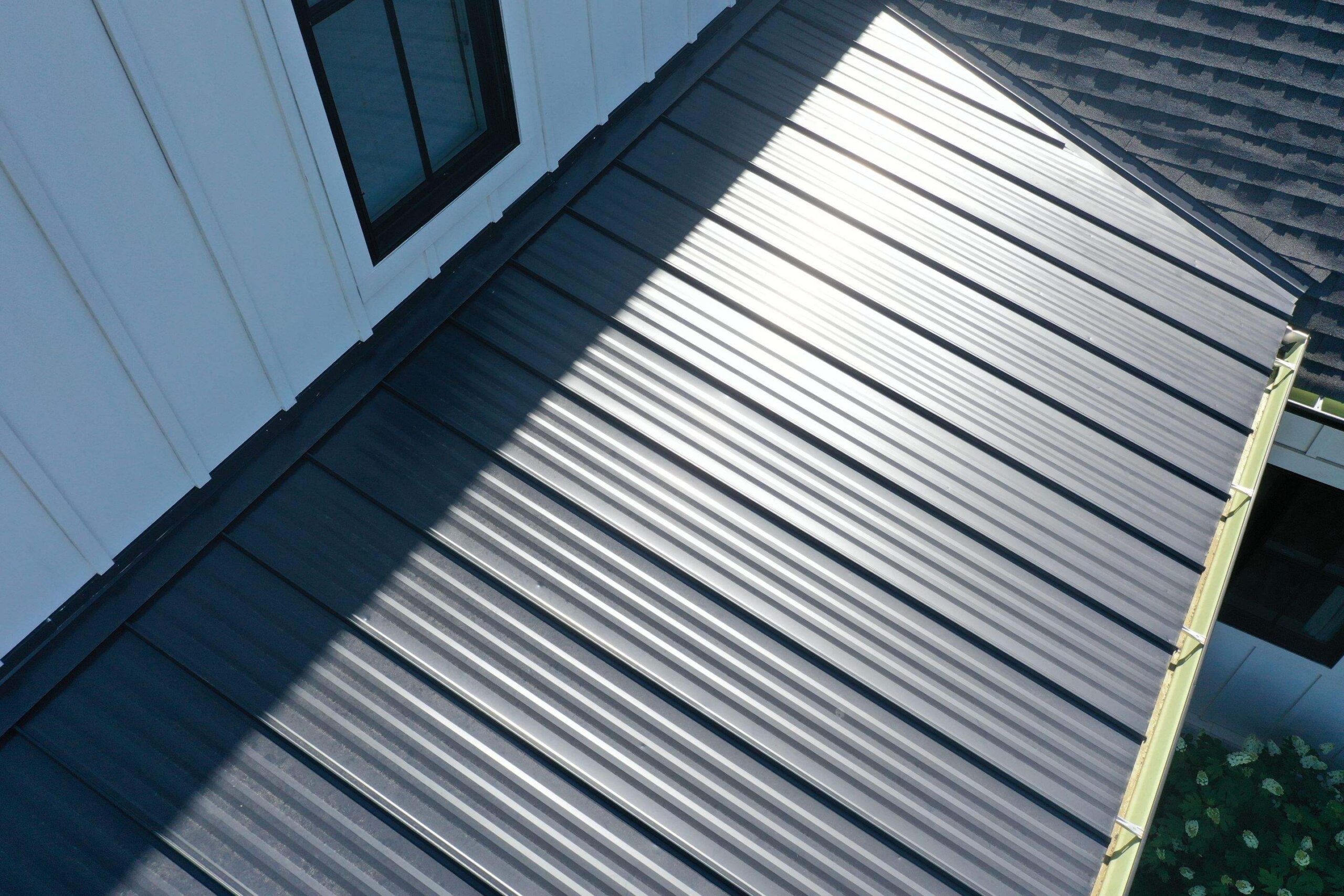 standing seam metal roof on modern farmhouse